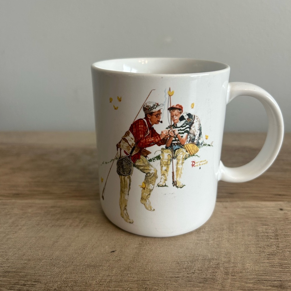 Norman Rockwell Museum Ceramic Mug Trout Dinner‎ Vintage 1987 Primitive Fishing